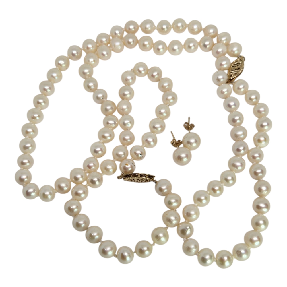 Classic Real Pearl Necklace, Bracelet and Stud Earrings Set - Ivory Pearls